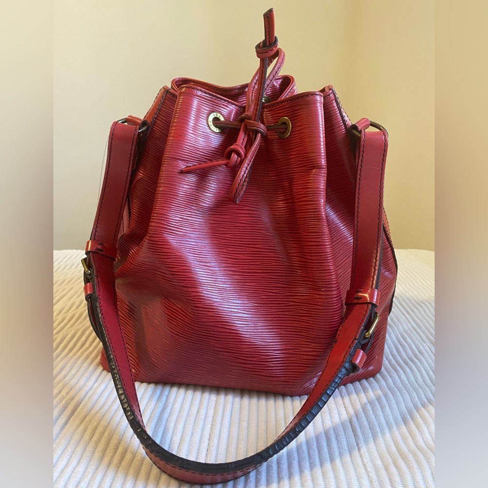 Louis Vuitton Red Leather Drawstring Bucket Bag